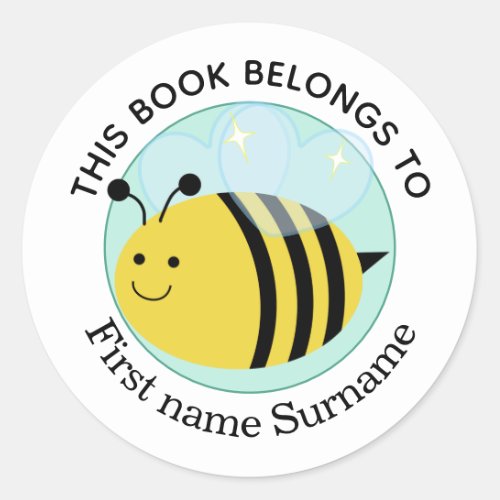 Honey Bee This Book Belongs To Personalized Classic Round Sticker