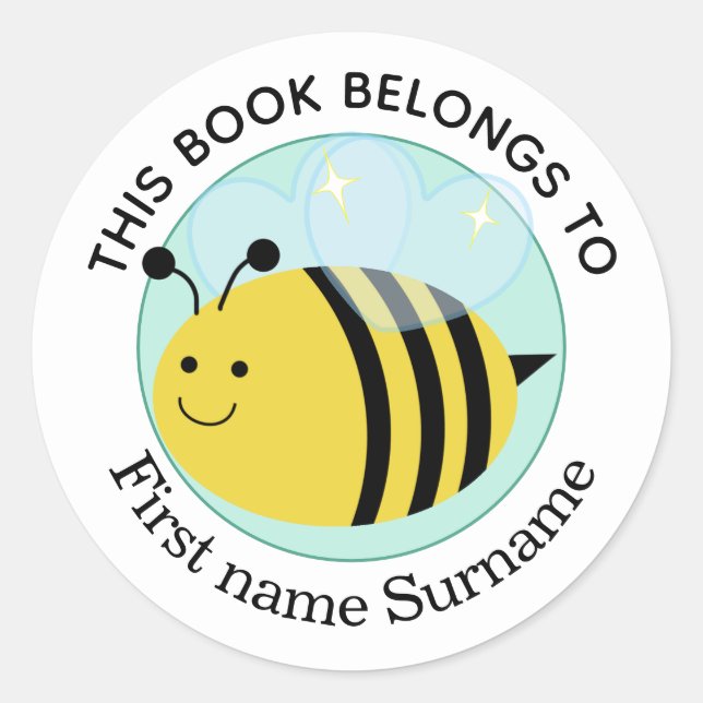 Honey Bee This Book Belongs To Personalized Classic Round Sticker (Front)