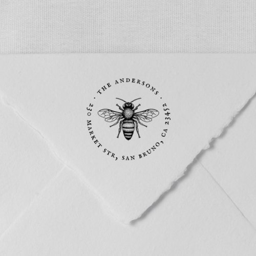 Honey Bee  Vintage Family Name  Return Address Rubber Stamp
