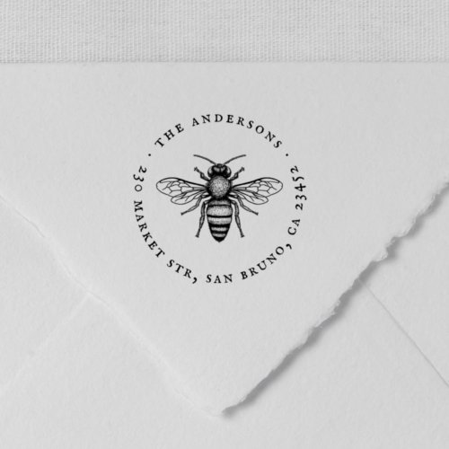 Honey Bee  Vintage Family Name  Return Address Rubber Stamp