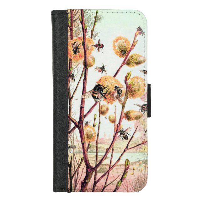 Honey bee vintage illustration iPhone wallet case (Front)