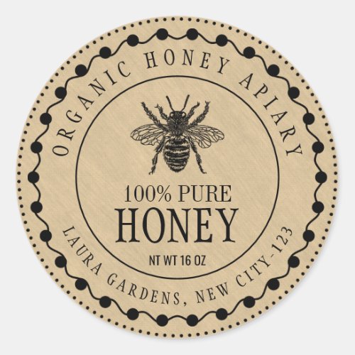 Honey Bee Vintage Jar Craft Paper Product Label
