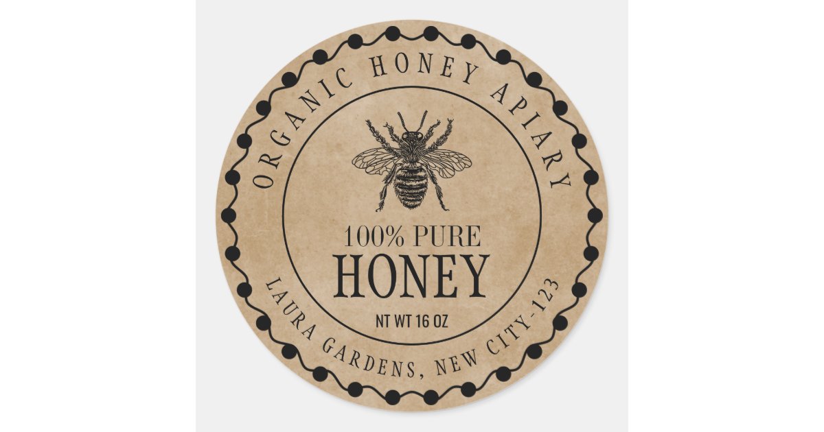 Honey Bee Vintage Jar Craft Paper Product Label | Zazzle