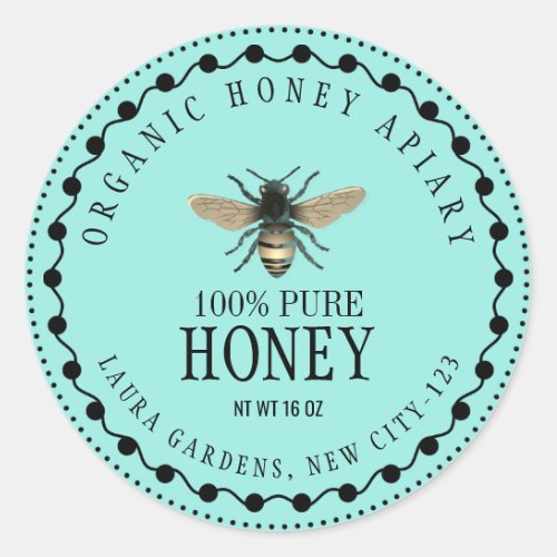 Honey Bee Vintage Jar Minimal Beach Green Classic Round Sticker