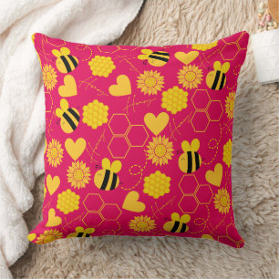 honey bee vintage sunflowers yellow floral throw pillow