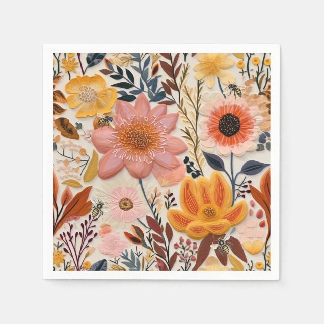 Honey bee vintage wildflower  napkins (Front)