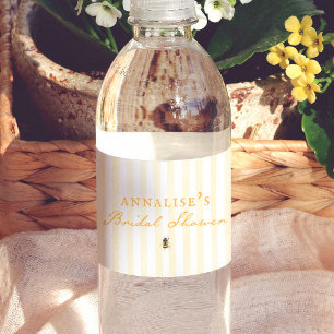 Honey Bee Vintage Yellow Stripes Bridal Shower Water Bottle Label