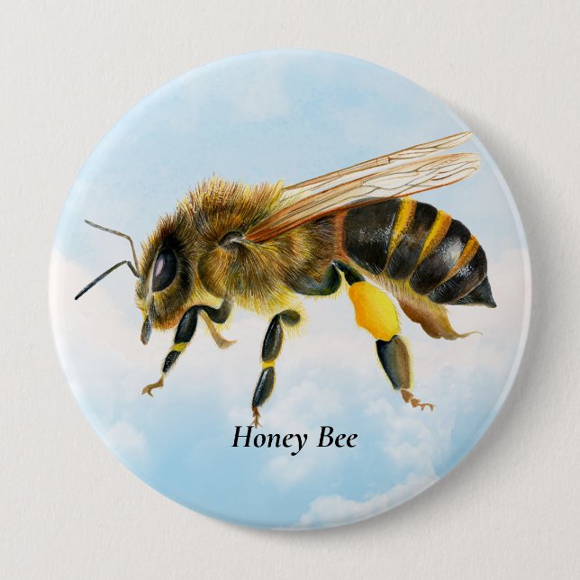 Honey Bee Watercolor Painting Button (Front)