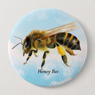 Honey Bee Watercolor Painting Button