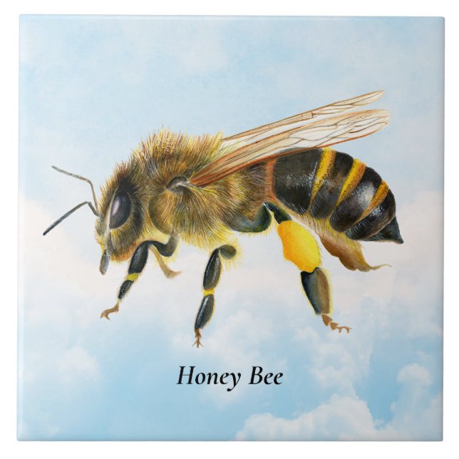 Honey Bee Watercolor Painting Ceramic Tile (Front)