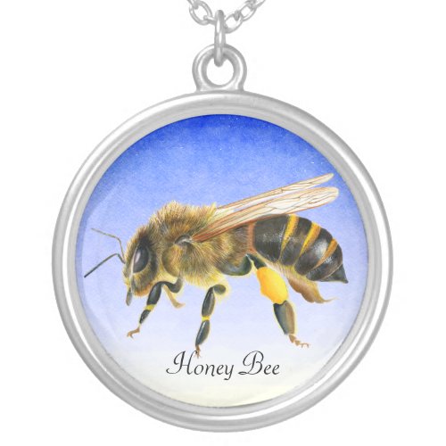 Honey Bee Watercolor Painting Necklace