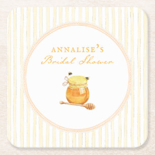 Honey Bee Whimsical Frame Bridal Shower Square Paper Coaster