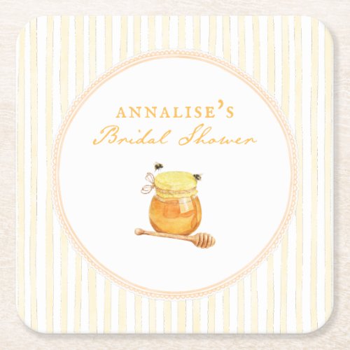 Honey Bee Whimsical Frame Bridal Shower Square Paper Coaster