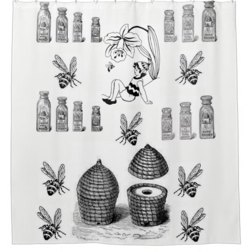 Honey bee white black showercurtain shower curtain
