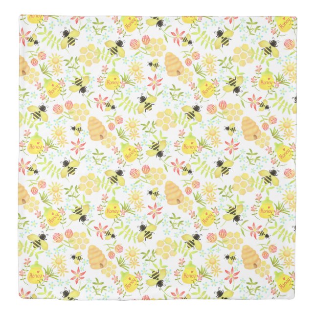 Honey Bee White Duvet Cover (Front)