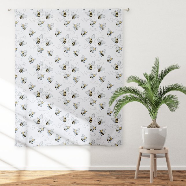 Honey Bee White Sheer Curtains (Honey bee pattern pollinator nature sheer or blackout curtains )