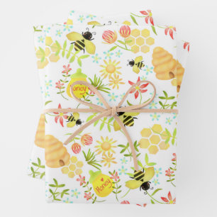 Honey Bee White Wrapping Paper Sheets