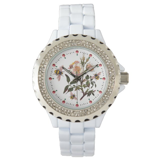 HONEY BEE ,WILD ROSES ,BEEKEEPER Floral Pink White Watch (Front)