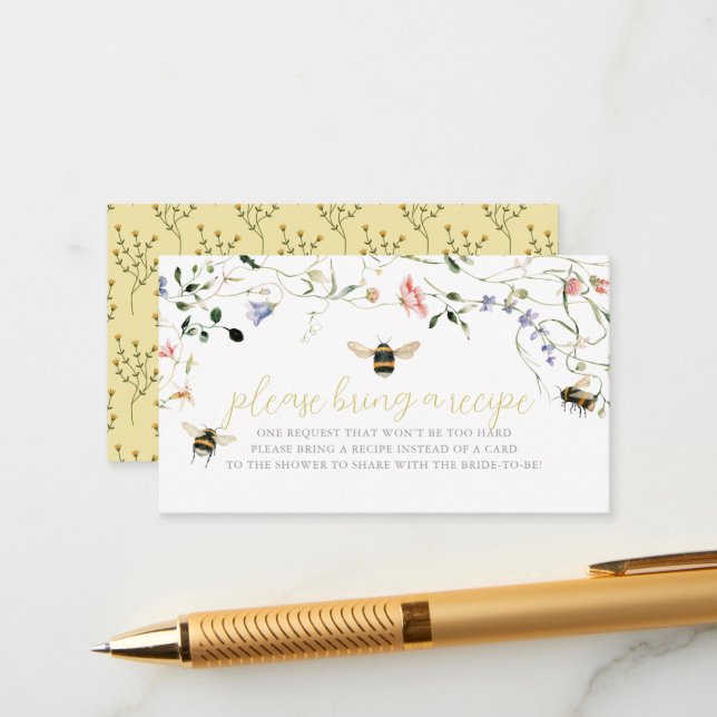 Honey Bee Wildflower Bridal Shower Recipe Request Enclosure Card (Front/Back In Situ)
