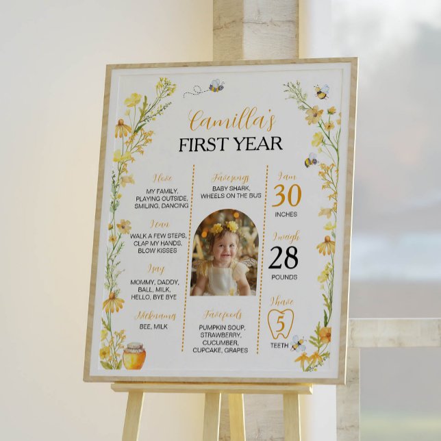 Honey Bee Wildflower First Birthday Milestone Sign (Creator Uploaded)