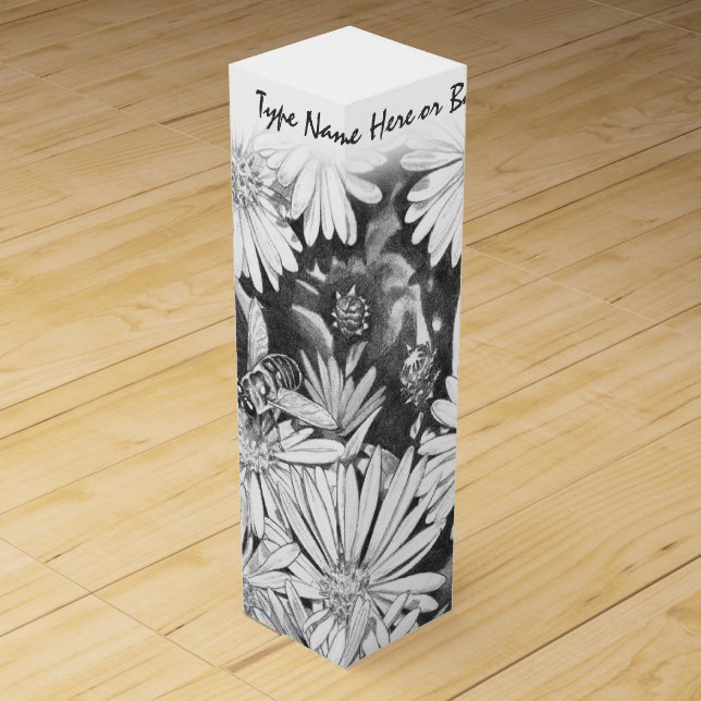 Honey Bee & Wildflower Wine Box Custom Wine Box (Front)