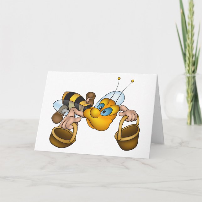 Honey Bee with Baskets Fun Busy Bee Illustration  Card (Creator Uploaded)