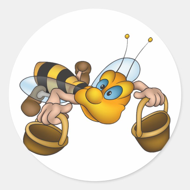 Honey Bee with Baskets Fun Busy Bee Illustration  Classic Round Sticker (Front)