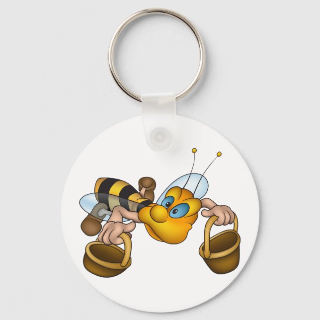 Honey Bee with Baskets Fun Busy Bee Illustration  Keychain (Front)
