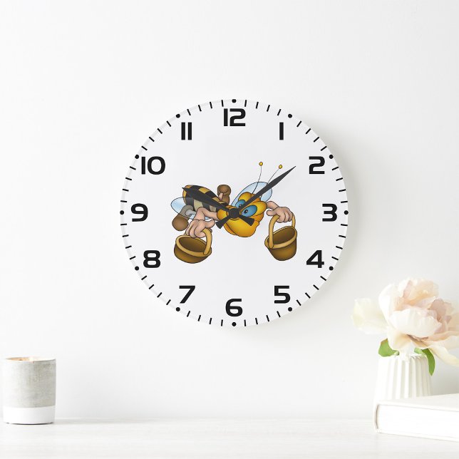 Honey Bee with Baskets Fun Busy Bee Illustration  Large Clock (Creator Uploaded)
