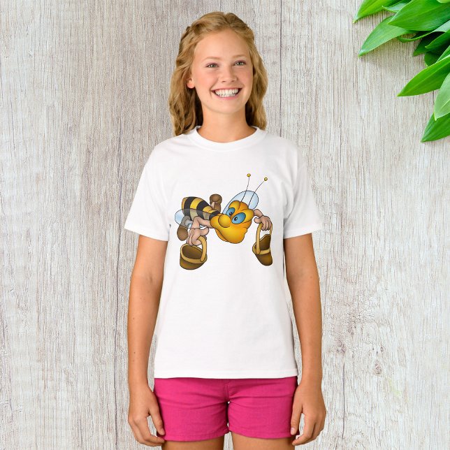 Honey Bee with Baskets Fun Busy Bee Illustration  T-Shirt (Creator Uploaded)