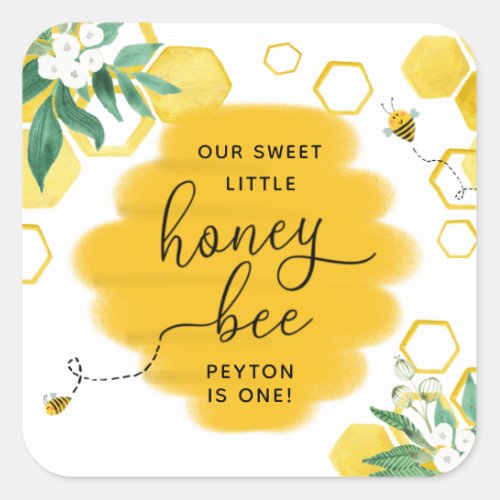 Honey Bee with Florals Birthday Favor Sticker