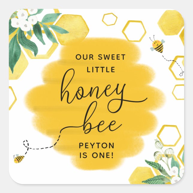 Honey Bee with Florals Birthday Favor Sticker (Front)