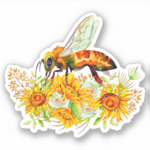 Honey Bee with Flowers Sticker