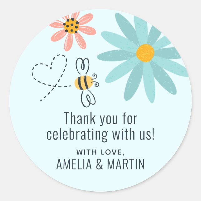 Honey Bee with Flowers Thank You Classic Round Sticker (Front)