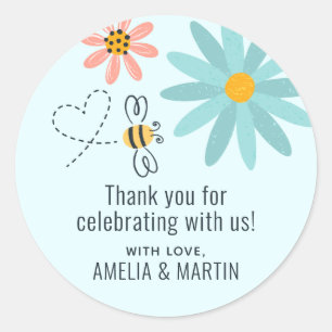 Honey Bee with Flowers Thank You Classic Round Sticker