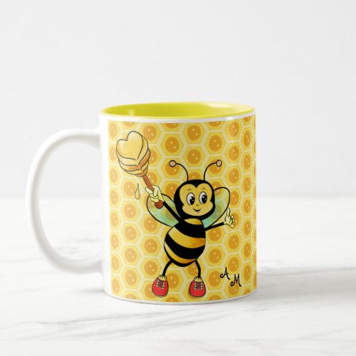 Honey Bee with Heart  Monogram Two_Tone Coffee Mu Two_Tone Coffee Mug