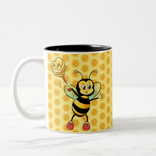 Honey Bee with Heart  Monogram Two_Tone Coffee Mug