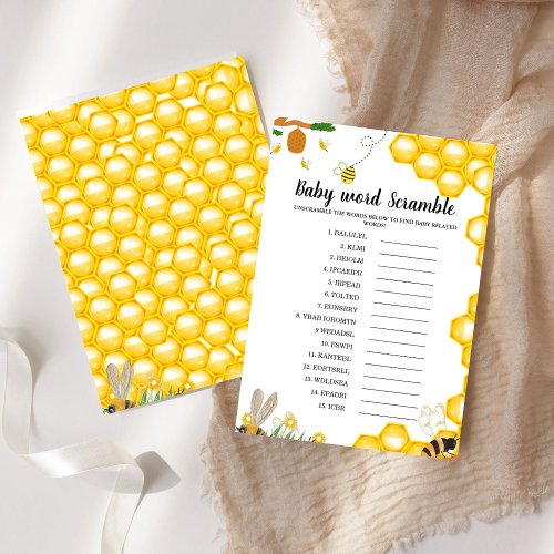Honey Bee  word scramble baby shower game Card