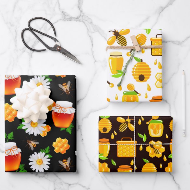 Honey Bee Wrapping Paper  Set of 3 (Front)