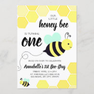 Honey Bee Yellow and Mint First Birthday Invitation