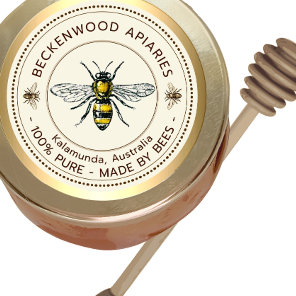 Honey Bee Yellow Beekeeper Apiary Gold Border Classic Round Sticker