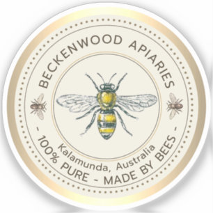 Honey Bee Yellow Beekeeper Apiary Gold Border Sticker