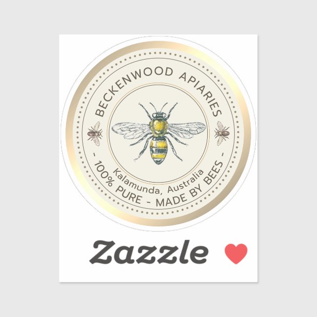 Honey Bee Yellow Beekeeper Apiary Gold Border Sticker (Sheet)