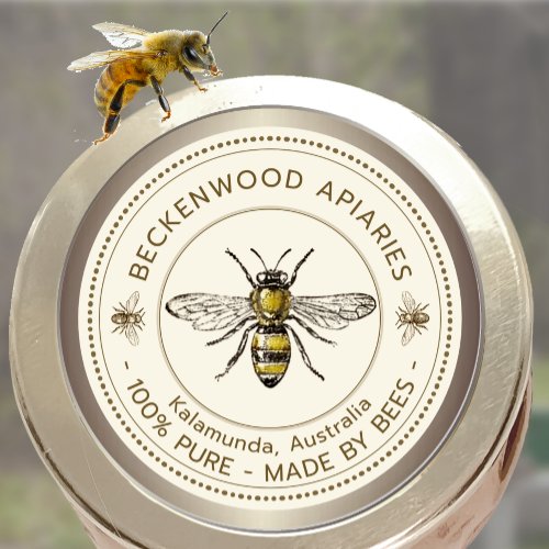 Honey Bee Yellow Beekeeper Apiary Taupe Border Classic Round Sticker