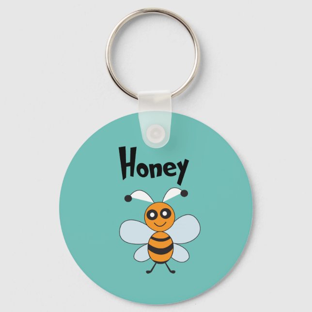 Honey Bee Yellow Black Cute Summer Keychain (Front)