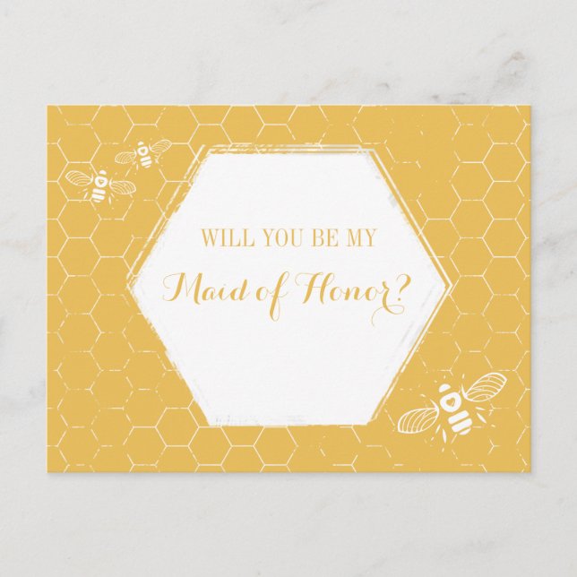 Honey Bee Yellow Custom Maid of Honor Proposal Invitation Postcard (Front)