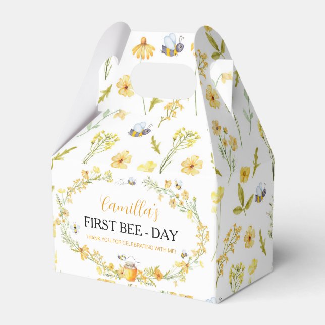 Honey Bee Yellow Floral Birthday Favor Box  (Front Side)