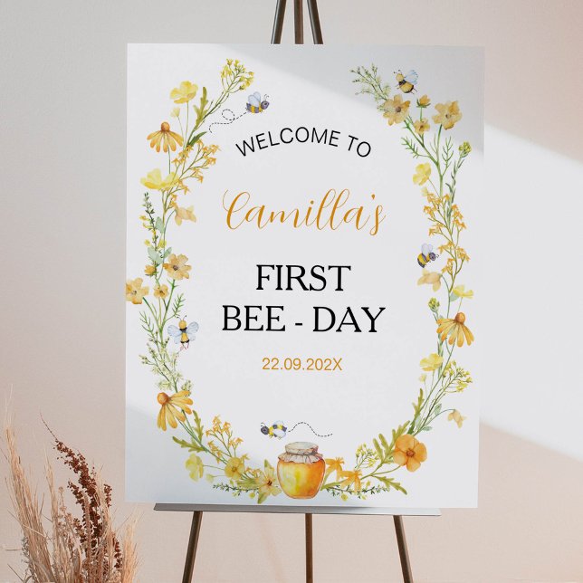 Honey Bee Yellow Floral Welcome Sign Birthday (Creator Uploaded)