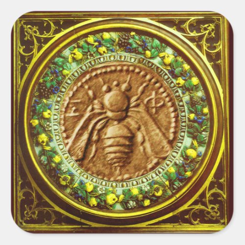 HONEY BEE  YELLOW GREEN FLORENTINE FLORAL CROWN SQUARE STICKER