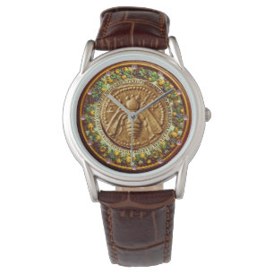 HONEY BEE / YELLOW GREEN FLORENTINE FLORAL CROWN WATCH
